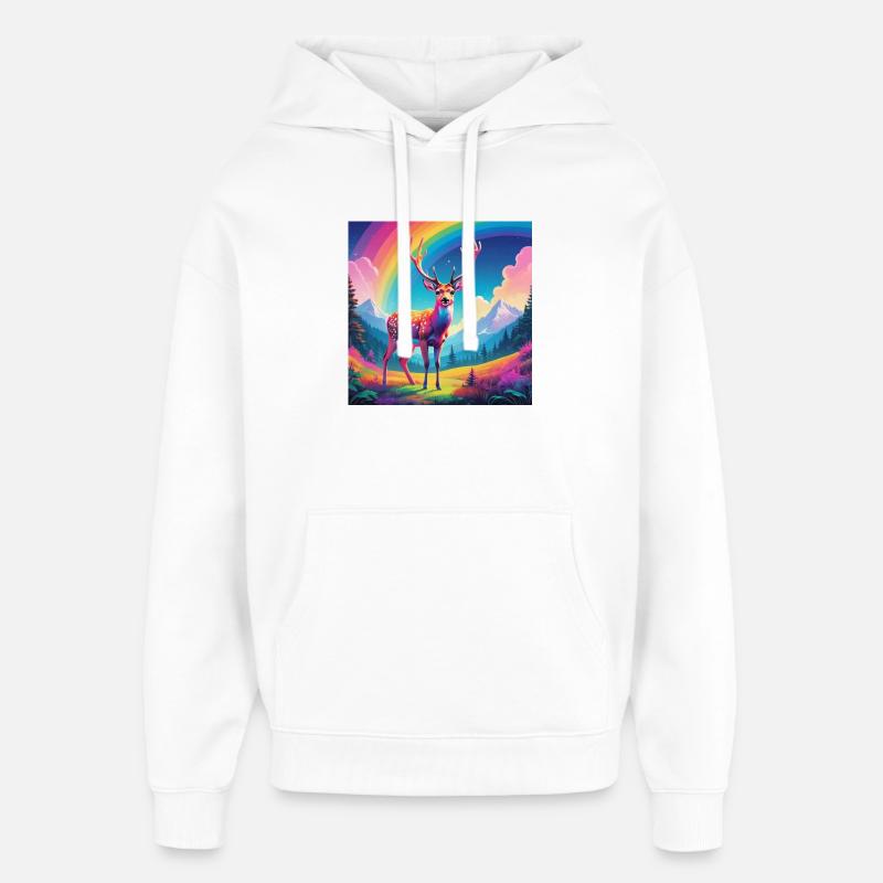 Cerf avec arc-en-ciel - Sweat à capuche unisexe Stanley/Stella Oversized - blanc