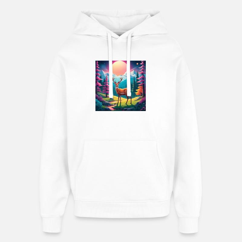 Cerfs en clairière - Sweat à capuche unisexe Stanley/Stella Oversized - blanc