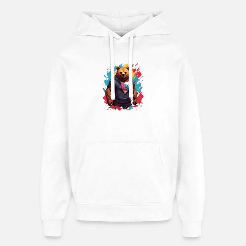 Ours Urbain Cool - Sweat à capuche unisexe Stanley/Stella Oversized - blanc