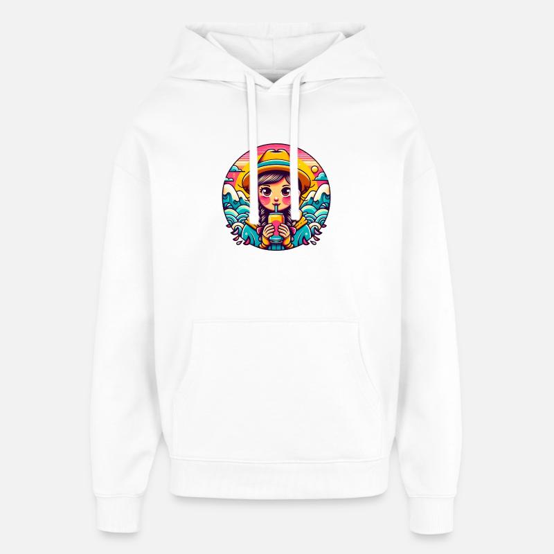Retro Mädchen Trinken Pop Illustration - Oversized Unisex Hoodie von Stanley/Stella - Weiß