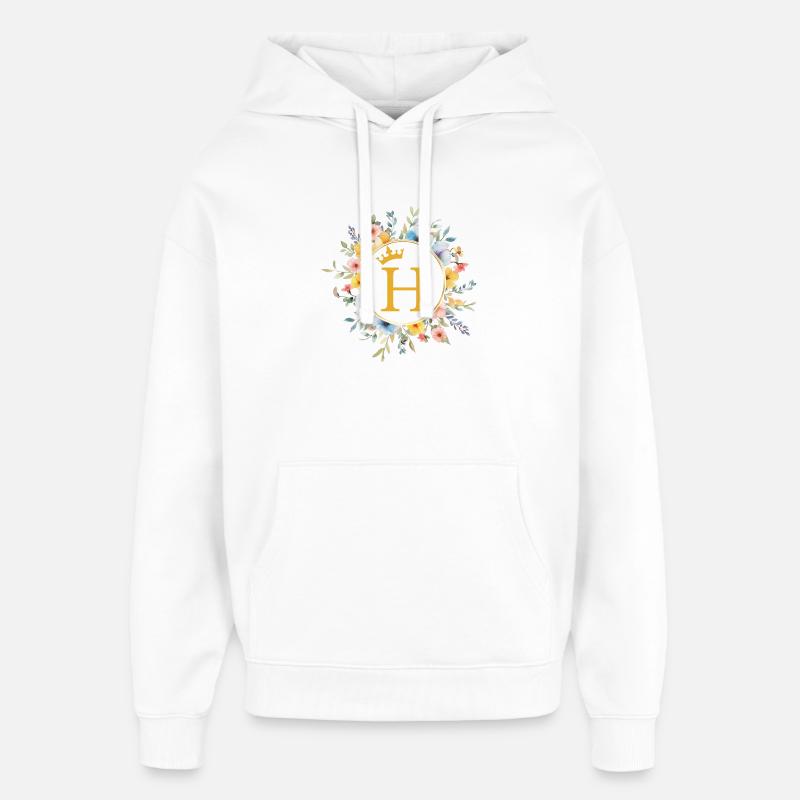 H Monogramme, Cercle de fleurs, Personnalisable - Sweat à capuche unisexe Stanley/Stella Oversized - blanc