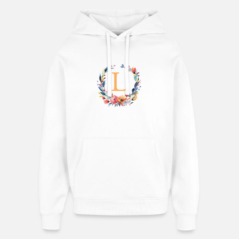 L Monogram, Couronne de fleurs, Personnalisable - Sweat à capuche unisexe Stanley/Stella Oversized - blanc