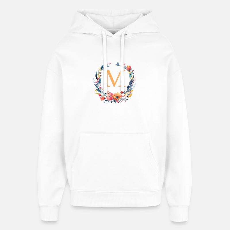M Monogram, Couronne de fleurs, Personnalisable - Sweat à capuche unisexe Stanley/Stella Oversized - blanc