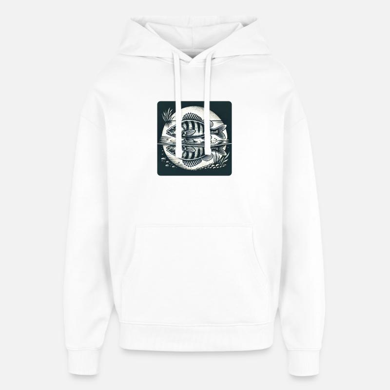 Perche, design naturel pour pêcheur - Sweat à capuche unisexe Stanley/Stella Oversized - blanc