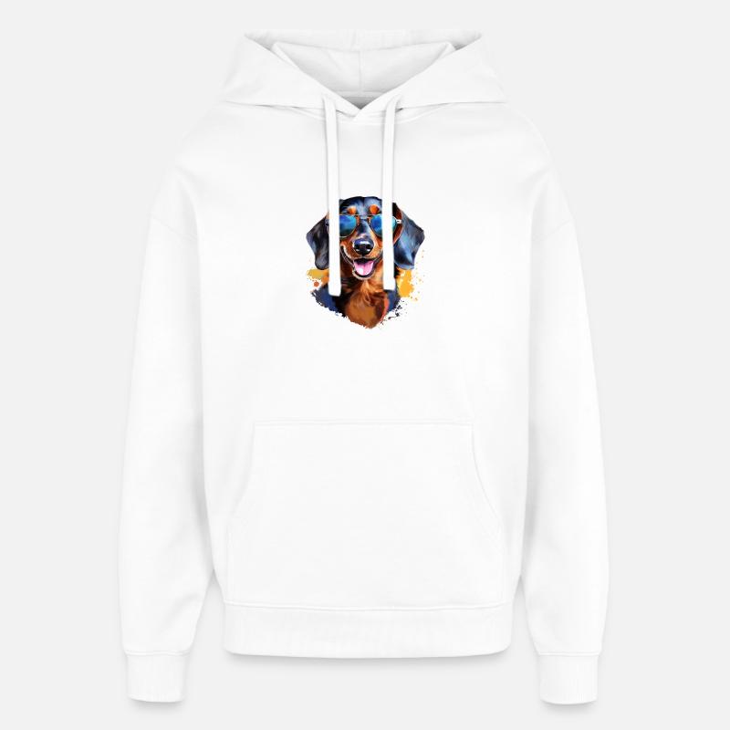 Teckel avec lunettes de soleil - Sweat à capuche unisexe Stanley/Stella Oversized - blanc