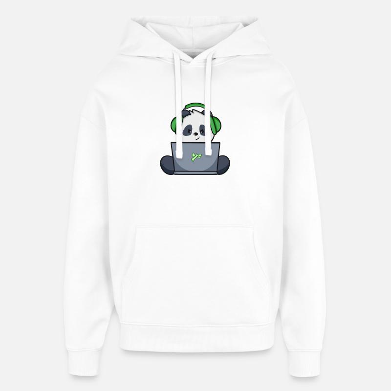Gaming Panda avec casque vert - Sweat à capuche unisexe Stanley/Stella Oversized - blanc