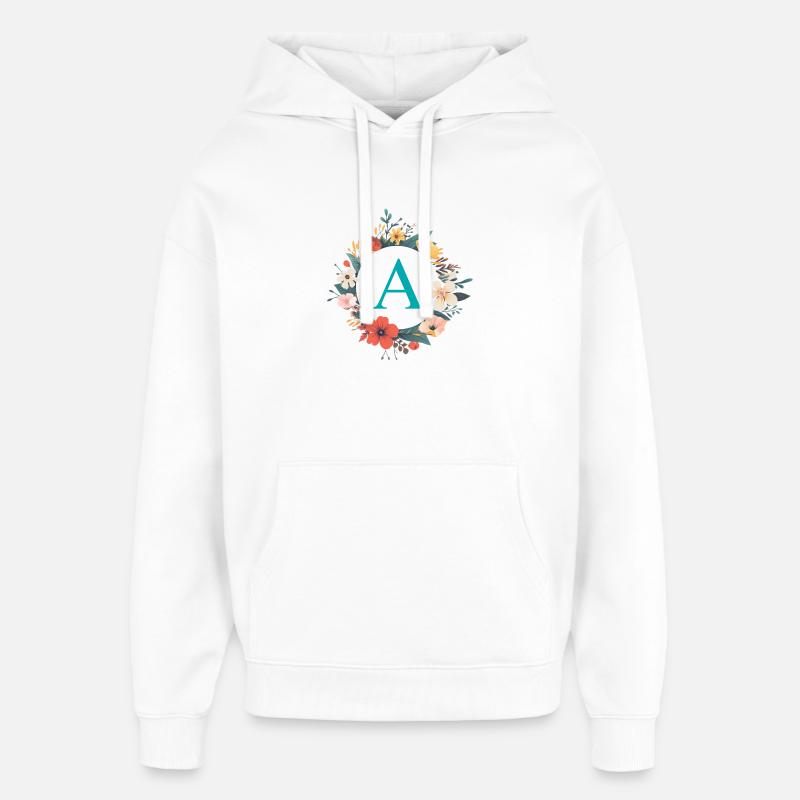 A Monogramm, Blumen-Kranz, personalisierbar - Oversized Unisex Hoodie von Stanley/Stella - Weiß