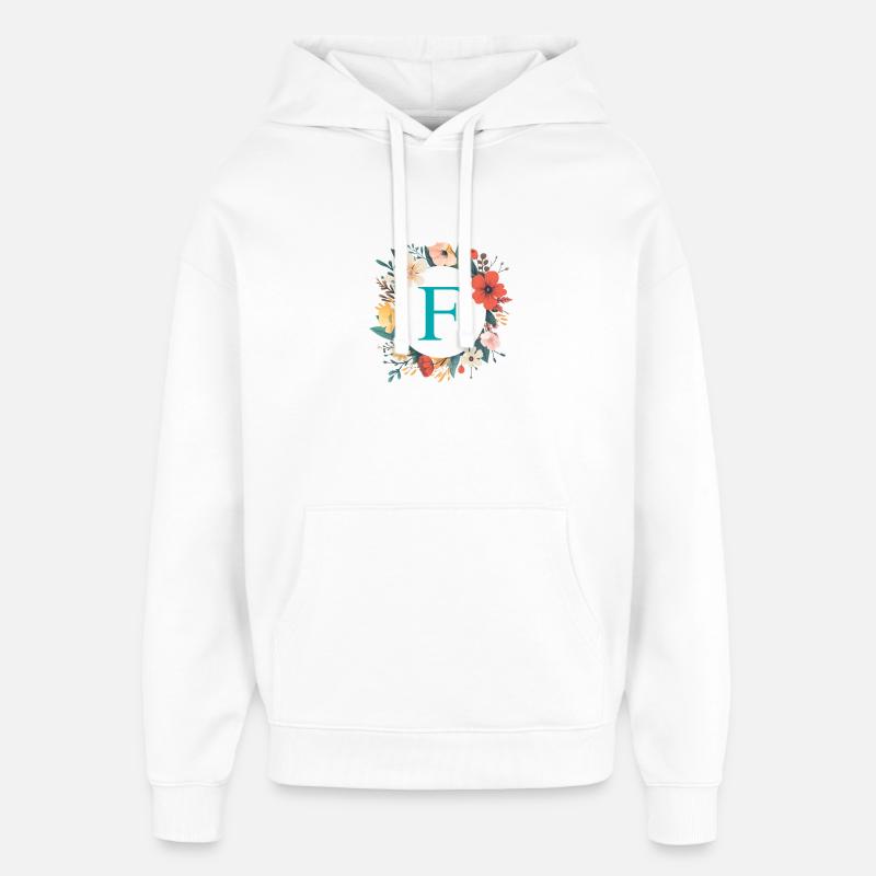 F Monogram, Couronne de fleurs, Personnalisable - Sweat à capuche unisexe Stanley/Stella Oversized - blanc