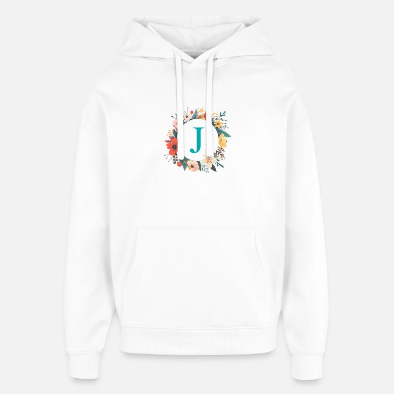 J Monogram, Flower Wreath, Personalizable - Oversized Unisex Hoodie by Stanley/Stella - white