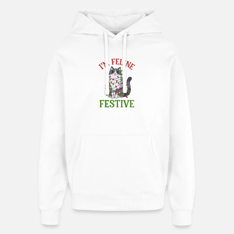 Feline Festive Light String Design - Oversized Unisex Hoodie by Stanley/Stella - white