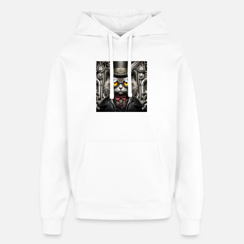 Steampunk-Katze - Oversized Unisex Hoodie von Stanley/Stella - Weiß