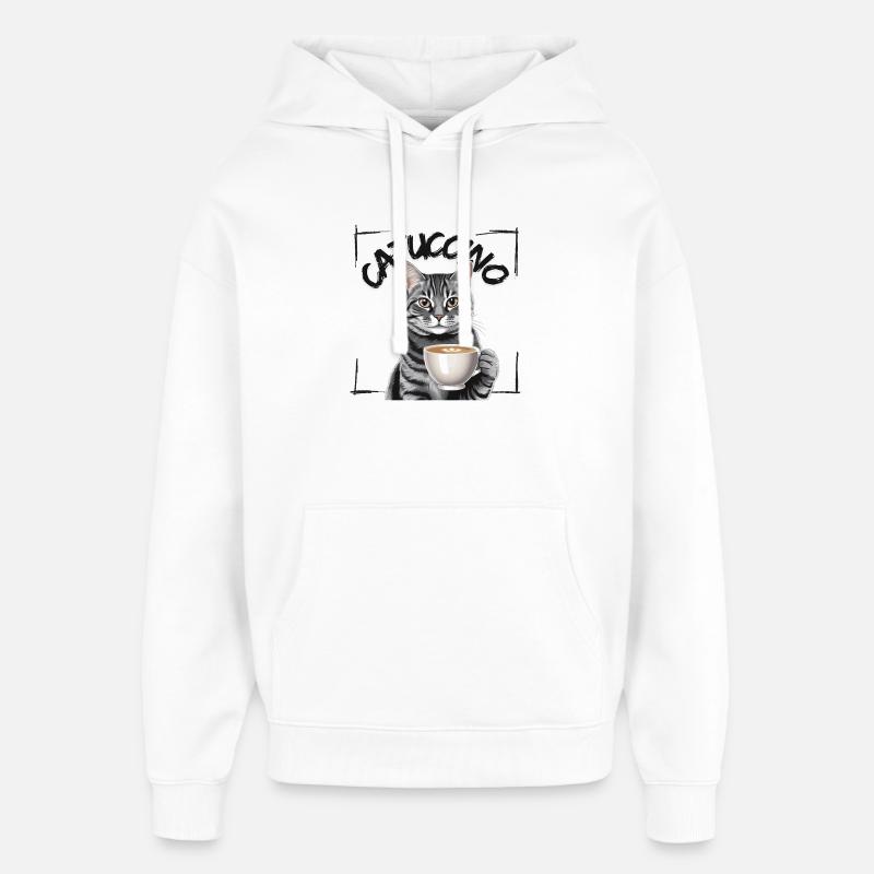 Catuccino Katze mit Tasse Kaffee - Oversized Unisex Hoodie von Stanley/Stella - Weiß