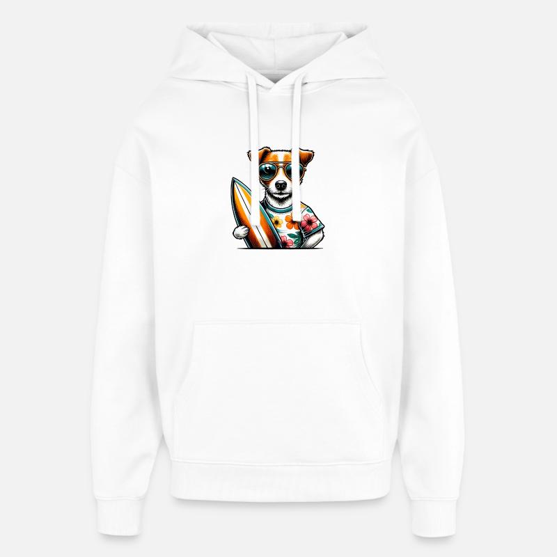 Jack Russel Terrier Surfeur - Sweat à capuche unisexe Stanley/Stella Oversized - blanc