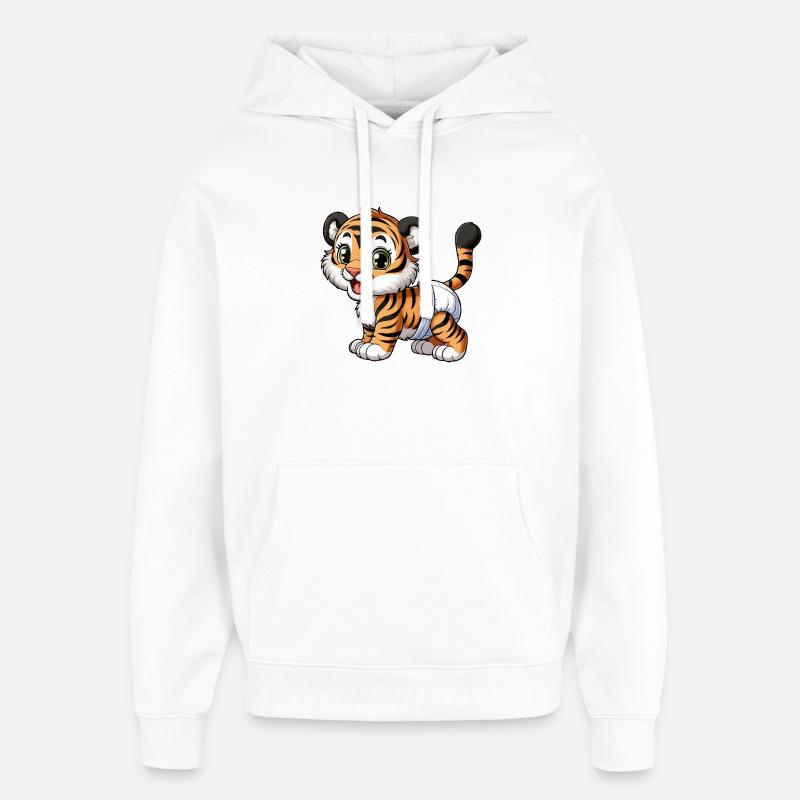 Bébé tigre avec couche - Sweat à capuche unisexe Stanley/Stella Oversized - blanc