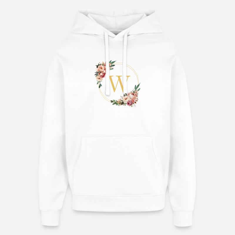 W Monogram, Couronne de fleurs, Personnalisable - Sweat à capuche unisexe Stanley/Stella Oversized - blanc