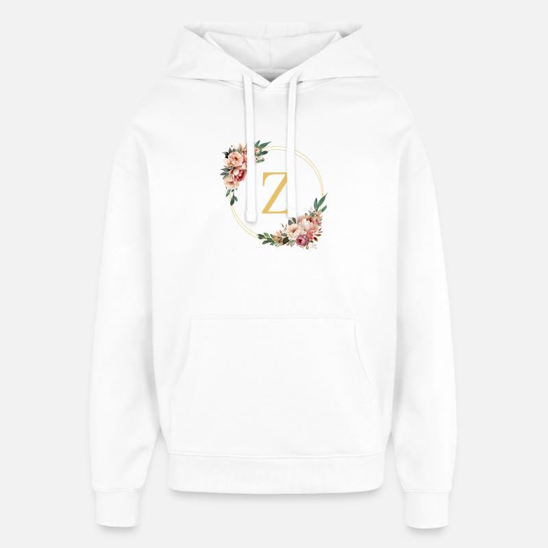 Z Monogram, Couronne de fleurs, Personnalisable - Sweat à capuche unisexe Stanley/Stella Oversized - blanc