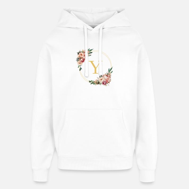 Monogramme Y, Couronne de fleurs, Personnalisable - Sweat à capuche unisexe Stanley/Stella Oversized - blanc