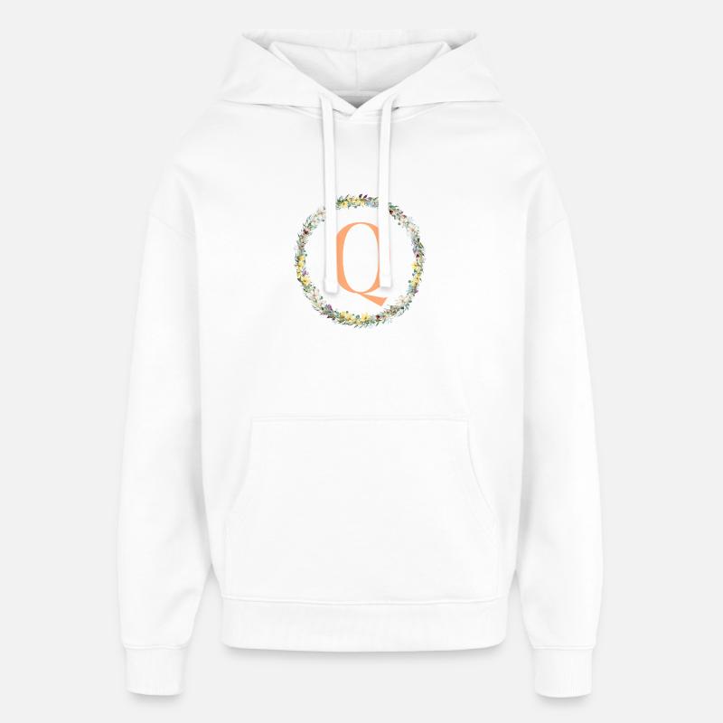 Q Monogram, Couronne de fleurs, Personnalisable - Sweat à capuche unisexe Stanley/Stella Oversized - blanc