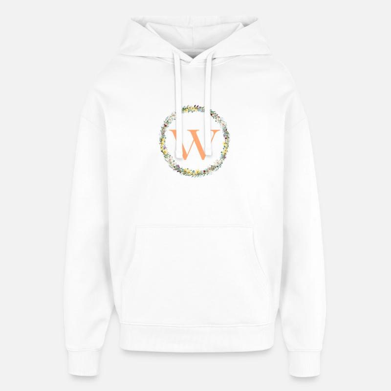 W Monogram, Couronne de fleurs, Personnalisable - Sweat à capuche unisexe Stanley/Stella Oversized - blanc