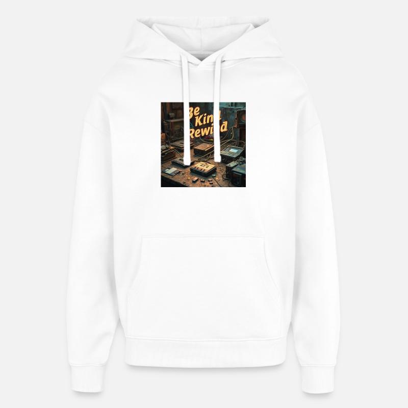 Soyez gentils : Rembobinage Technologie rétro néon - Sweat à capuche unisexe Stanley/Stella Oversized - blanc