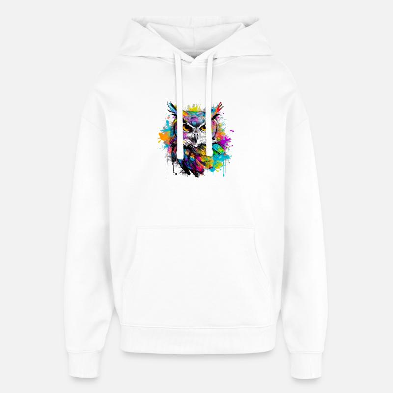 Notre hibou avec des éclaboussures colorées de couleurs - Sweat à capuche unisexe Stanley/Stella Oversized - blanc
