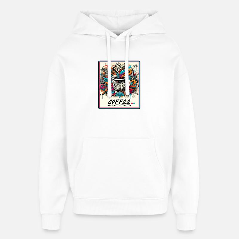 Coffee Graffiti Explosion - Oversized Unisex Hoodie by Stanley/Stella - white