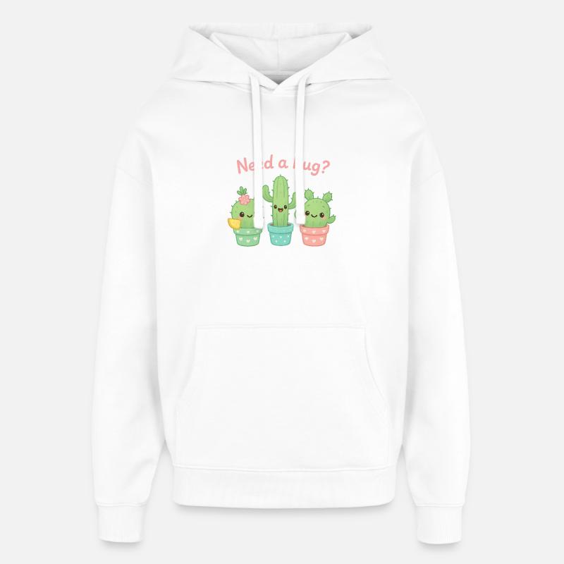 De mignons cactus « Besoin d’un câlin ? » - Sweat à capuche unisexe Stanley/Stella Oversized - blanc