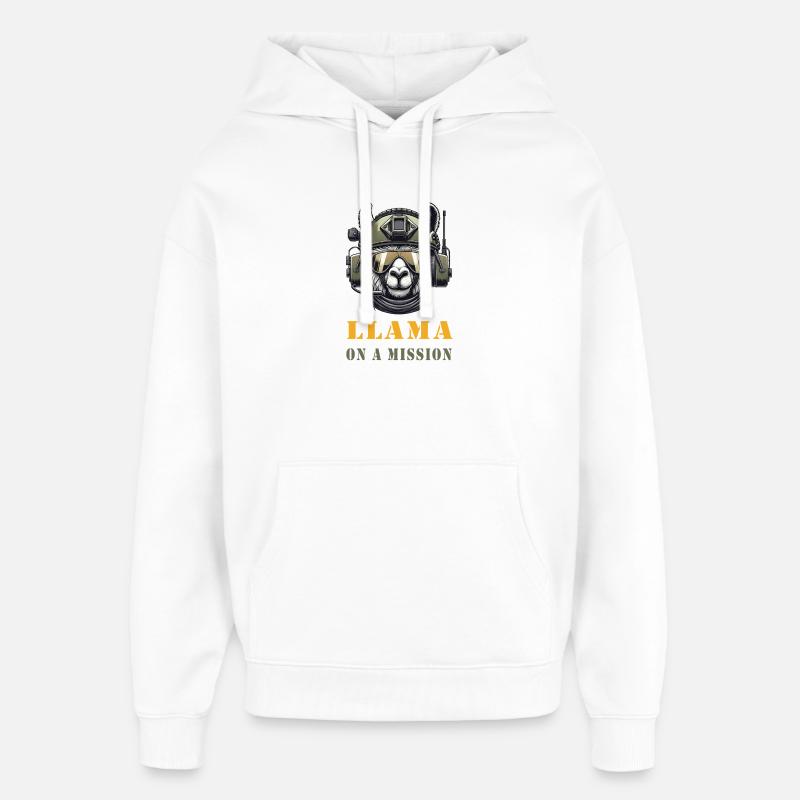 Lama en mission / Conception militaire - Sweat à capuche unisexe Stanley/Stella Oversized - blanc