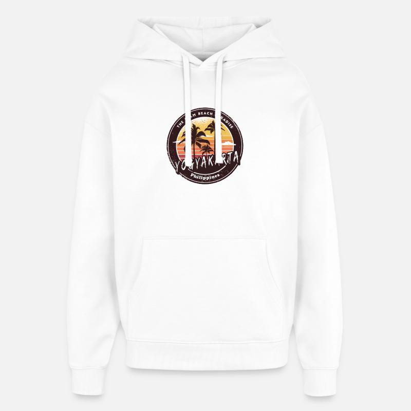 Yogyakarta Philippines Plage Palmiers Design - Sweat à capuche unisexe Stanley/Stella Oversized - blanc