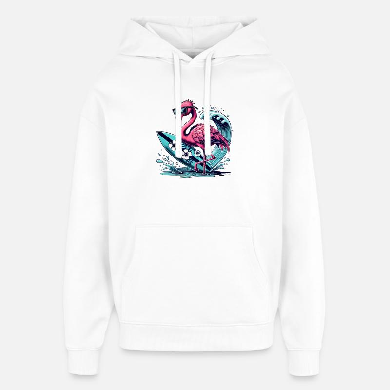 Flamant rose surfeur avec style - Sweat à capuche unisexe Stanley/Stella Oversized - blanc