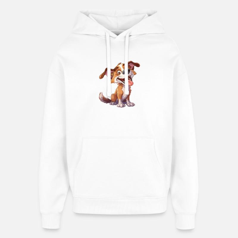 Chien de dessin animé joyeux - Sweat à capuche unisexe Stanley/Stella Oversized - blanc