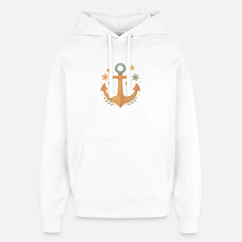Boho Anker mit Blumen & Herzen Design - Oversized Unisex Hoodie von Stanley/Stella - Weiß