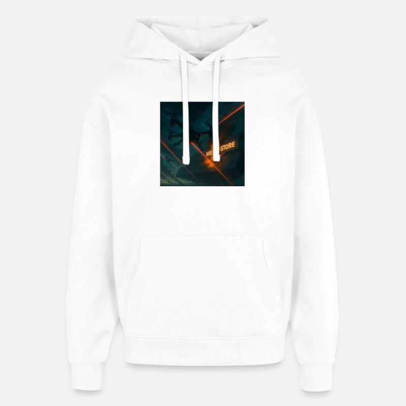 Futuristic Air Base Attack Image - Oversized Unisex Hoodie by Stanley/Stella - white