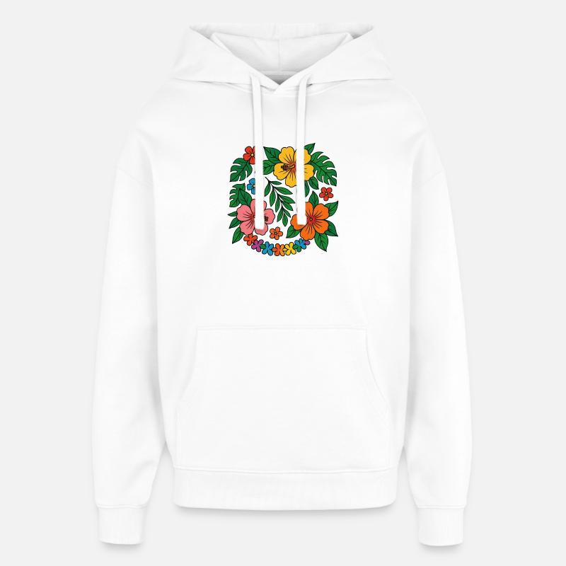 Motif floral d’hibiscus tropical - Sweat à capuche unisexe Stanley/Stella Oversized - blanc