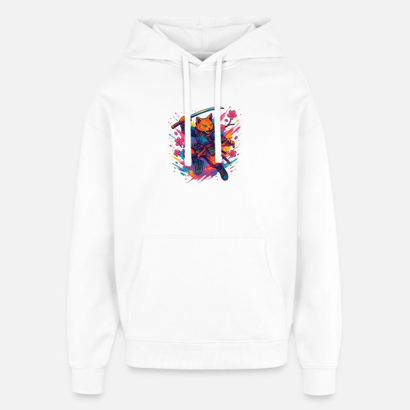 Samurai-style cat warrior - Oversized Unisex Hoodie by Stanley/Stella - white