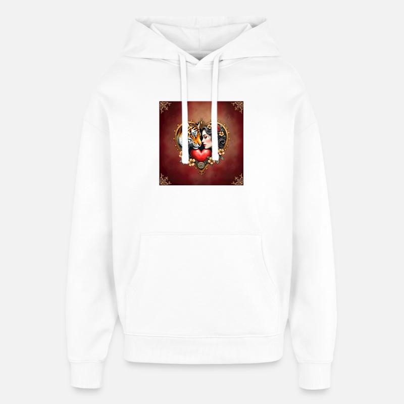 Amour sauvage avec tigre et fleur - Sweat à capuche unisexe Stanley/Stella Oversized - blanc