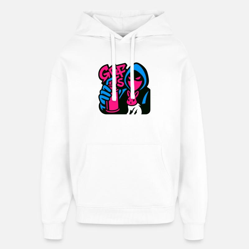 Graffiti Lapin bleu/rose - Sweat à capuche unisexe Stanley/Stella Oversized - blanc