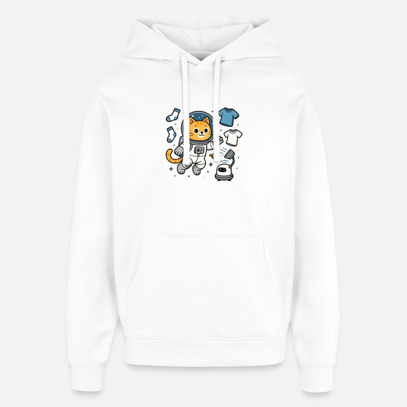 Blanchisserie Space Cat – Chemise d’astronaute kawaii - Sweat à capuche unisexe Stanley/Stella Oversized - blanc