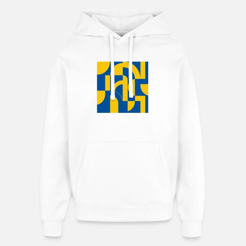 Design abstrait bleu-jaune - Sweat à capuche unisexe Stanley/Stella Oversized - blanc