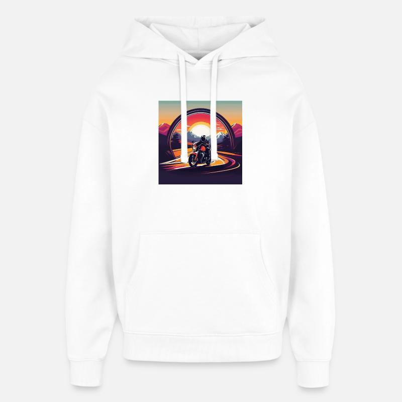 Design de moto au coucher du soleil - Sweat à capuche unisexe Stanley/Stella Oversized - blanc