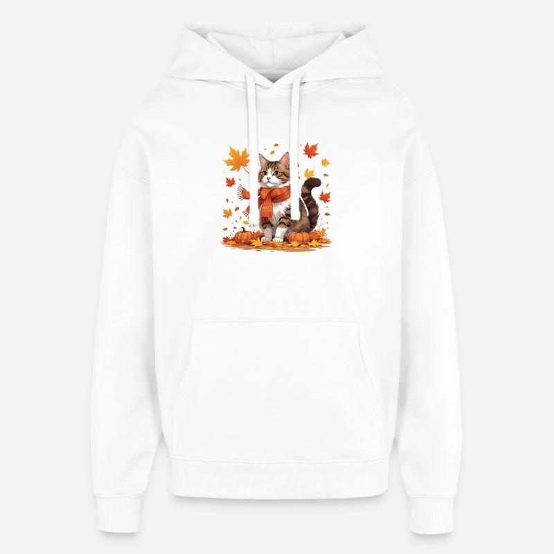 Chat d’automne avec des citrouilles - Sweat à capuche unisexe Stanley/Stella Oversized - blanc