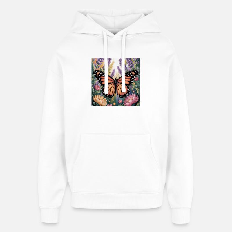 Papillon monarque vibrant Amidlavender fleurit - Sweat à capuche unisexe Stanley/Stella Oversized - blanc