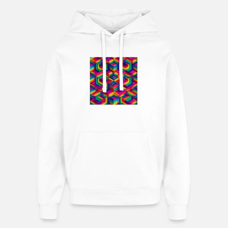 Illusion 3D géométrique colorée - Sweat à capuche unisexe Stanley/Stella Oversized - blanc