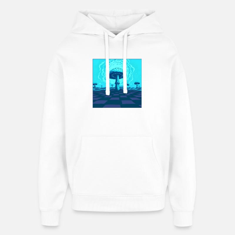 Futuristic Blue Psychedelic Mushroom Scene - Oversized Unisex Hoodie by Stanley/Stella - white