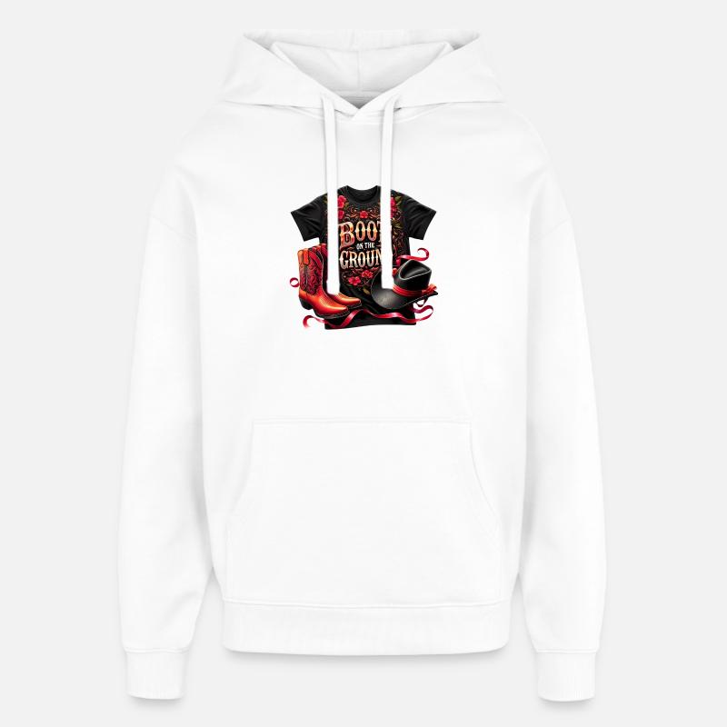 Chapeau et bottes country rouges - Sweat à capuche unisexe Stanley/Stella Oversized - blanc