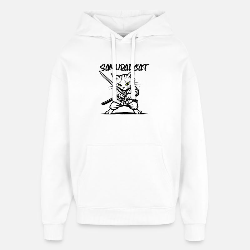 Chat samouraï - Sweat à capuche unisexe Stanley/Stella Oversized - blanc