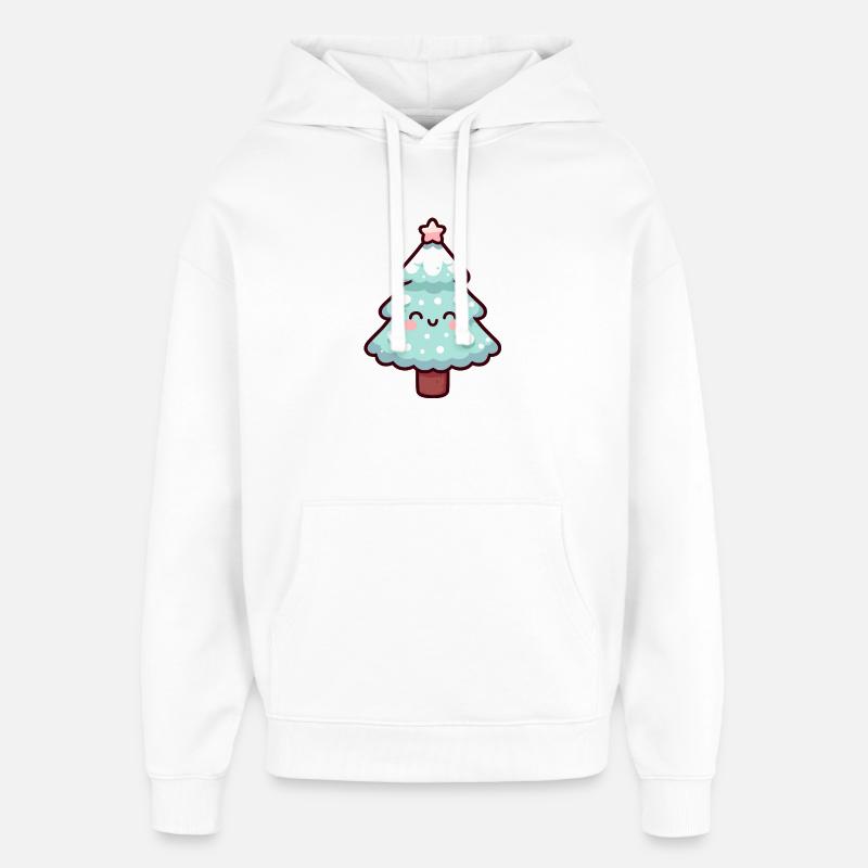 Conception d’arbre de Noël enneigé kawaii - Sweat à capuche unisexe Stanley/Stella Oversized - blanc