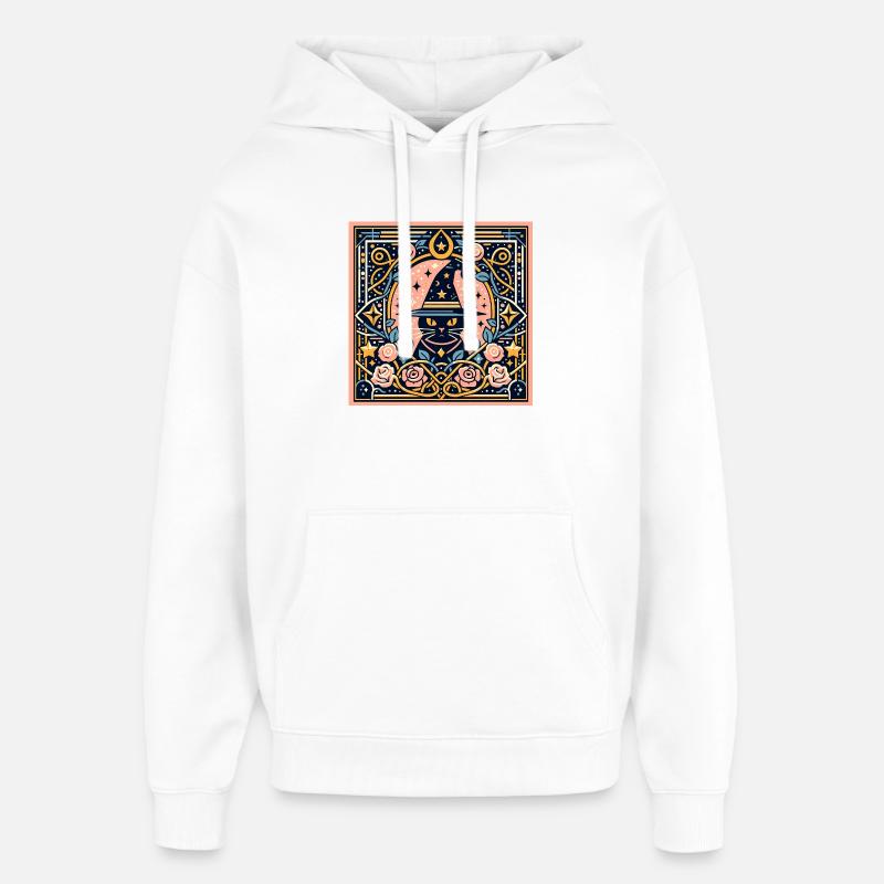 Chat  Sorcière  - Sweat à capuche unisexe Stanley/Stella Oversized - blanc