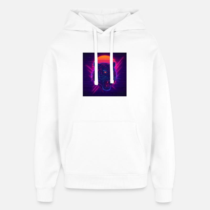 Néon Sunset Cat - Sweat à capuche unisexe Stanley/Stella Oversized - blanc