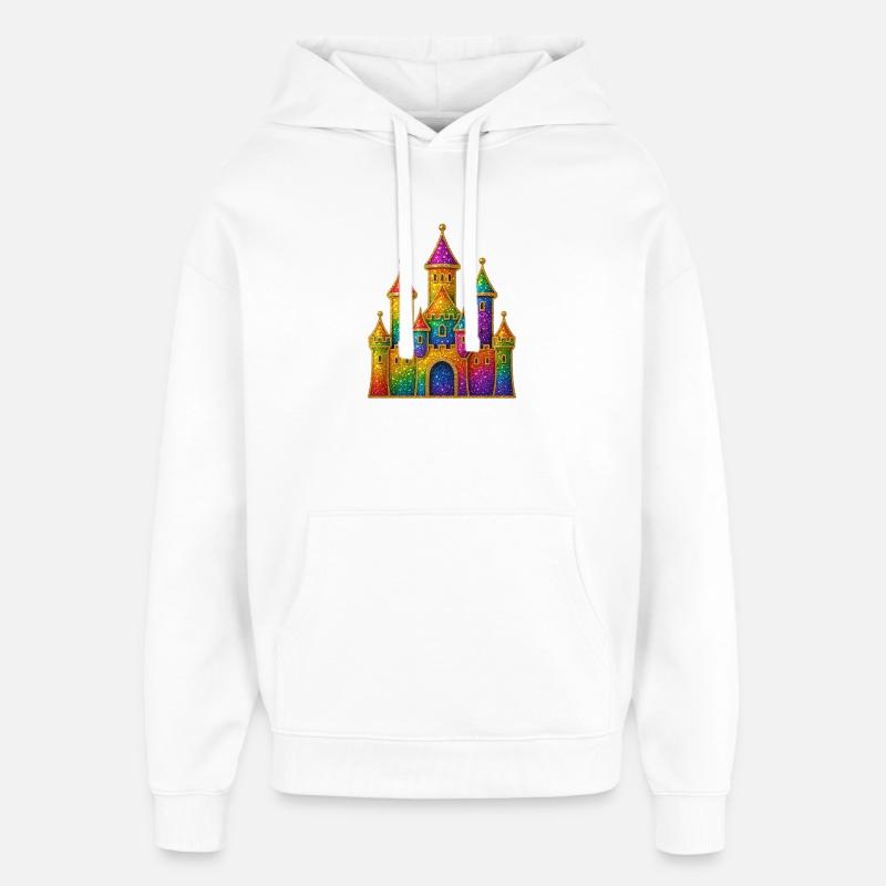 Regenbogen-Glitzer-Schloss-Design - Oversized Unisex Hoodie von Stanley/Stella - Weiß